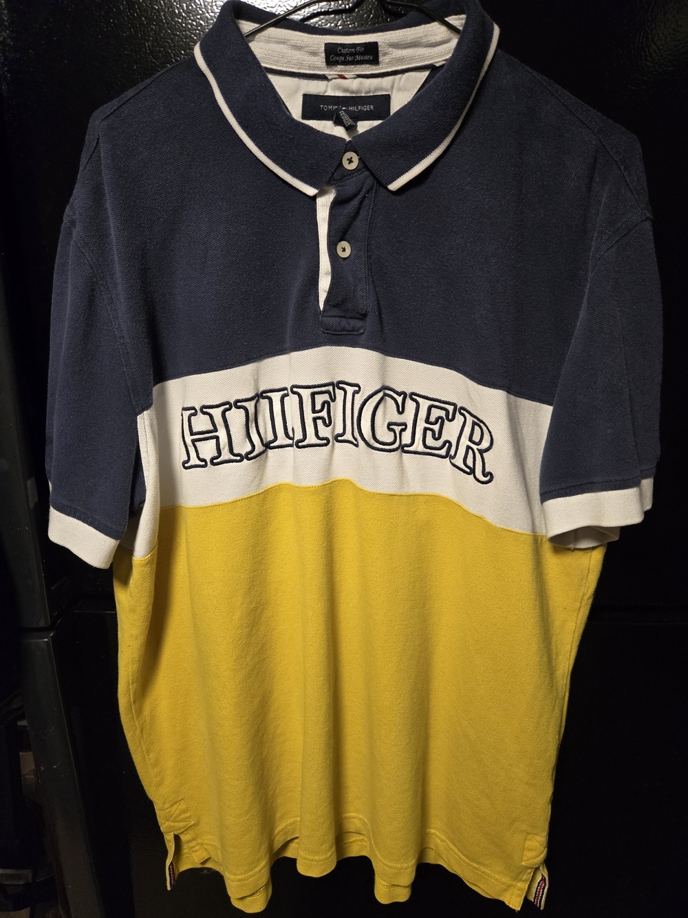 Tommy Hilfiger Men’s Navy White Yellow Colorblock Polo XL Y2K